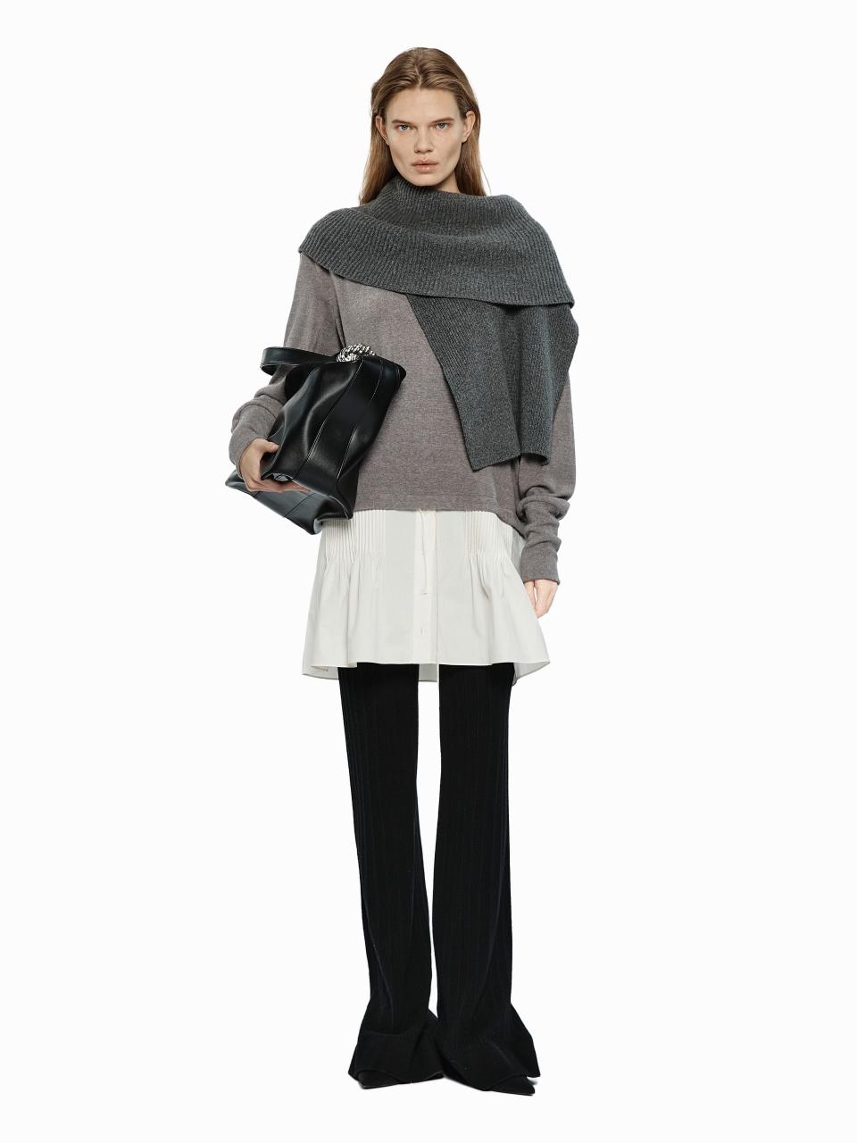 YCH SHIRRING SKIRT LAYERED TOP GREY (W24TO10011GY)