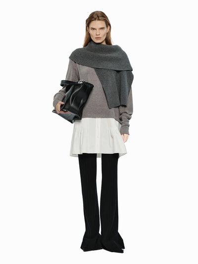YCH SHIRRING SKIRT LAYERED TOP GREY (W24TO10011GY)