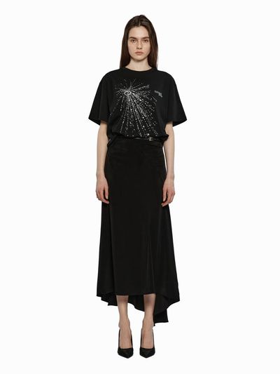 YCH SLIT DETAIL BELTED FLARE SKIRT BLACK (W24SK6061BK)