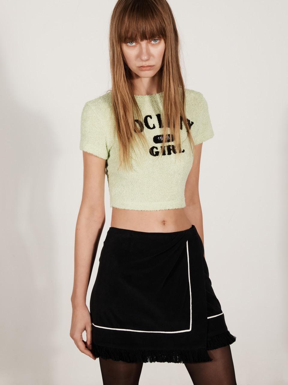 YCH SOCIETY GIRL EMBROIDERED CROPPED TOP_GREEN