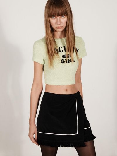YCH SOCIETY GIRL EMBROIDERED CROPPED TOP_GREEN