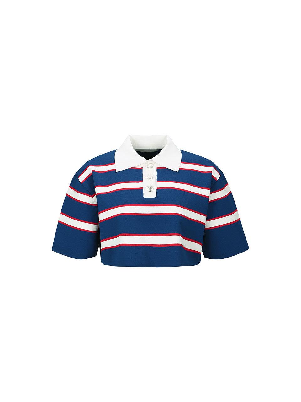 YCH STRIPED KNIT CROPPED TOP (BLUE)