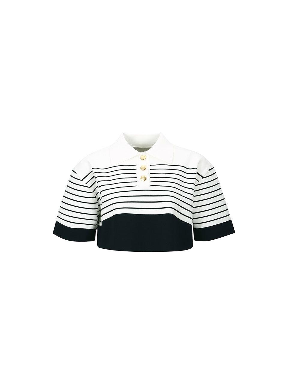 YCH STRIPED KNIT CROPPED TOP (WHITE)
