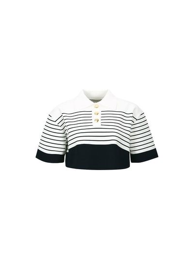 YCH STRIPED KNIT CROPPED TOP (WHITE)