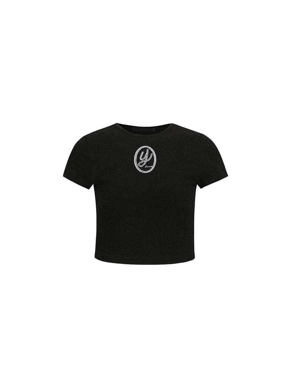 YCH Y-EMBROIDERED CROPPED TOP_BLACK
