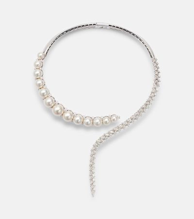 Yeprem Yeprem Pearlescent 18kt white gold necklace with diamonds and pearls