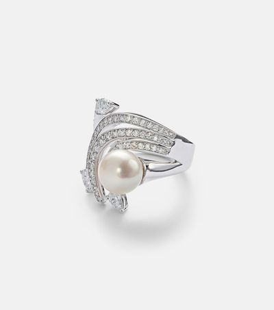 Yeprem Yeprem Pearlescent 18kt white gold ring with diamonds and pearl