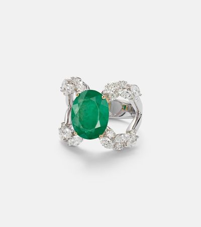 Yeprem Yeprem Reign Supreme 18kt white and yellow gold ring with emerald and diamonds