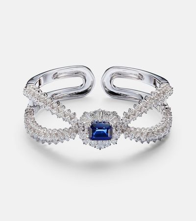 Yeprem Yeprem Reign Supreme 18kt white gold cuff bracelet with diamonds and sapphire