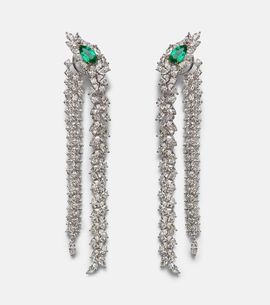 Yeprem Yeprem Reign Supreme 18kt white gold drop earrings with diamonds and emeralds