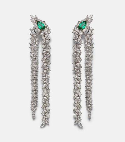 Yeprem Yeprem Reign Supreme 18kt white gold drop earrings with diamonds and emeralds