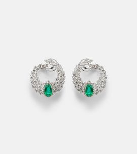 Yeprem Yeprem Reign Supreme 18kt white gold hoop earrings with diamonds and emeralds