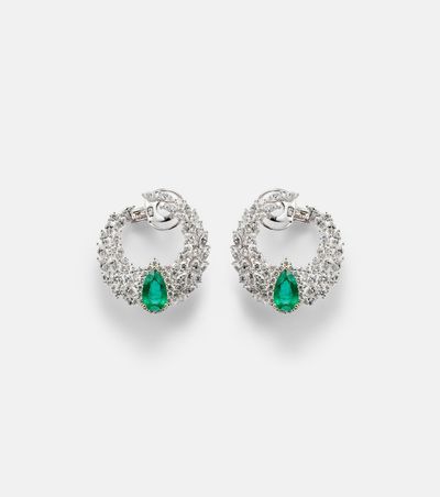 Yeprem Yeprem Reign Supreme 18kt white gold hoop earrings with diamonds and emeralds