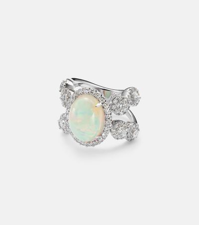 Yeprem Yeprem Reign Supreme 18kt white gold ring with diamonds and opal