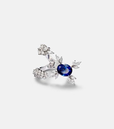 Yeprem Yeprem Reign Supreme 18kt white gold ring with diamonds and sapphire