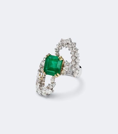 Yeprem Yeprem Reign Supreme 18kt white gold ring with emerald and diamonds