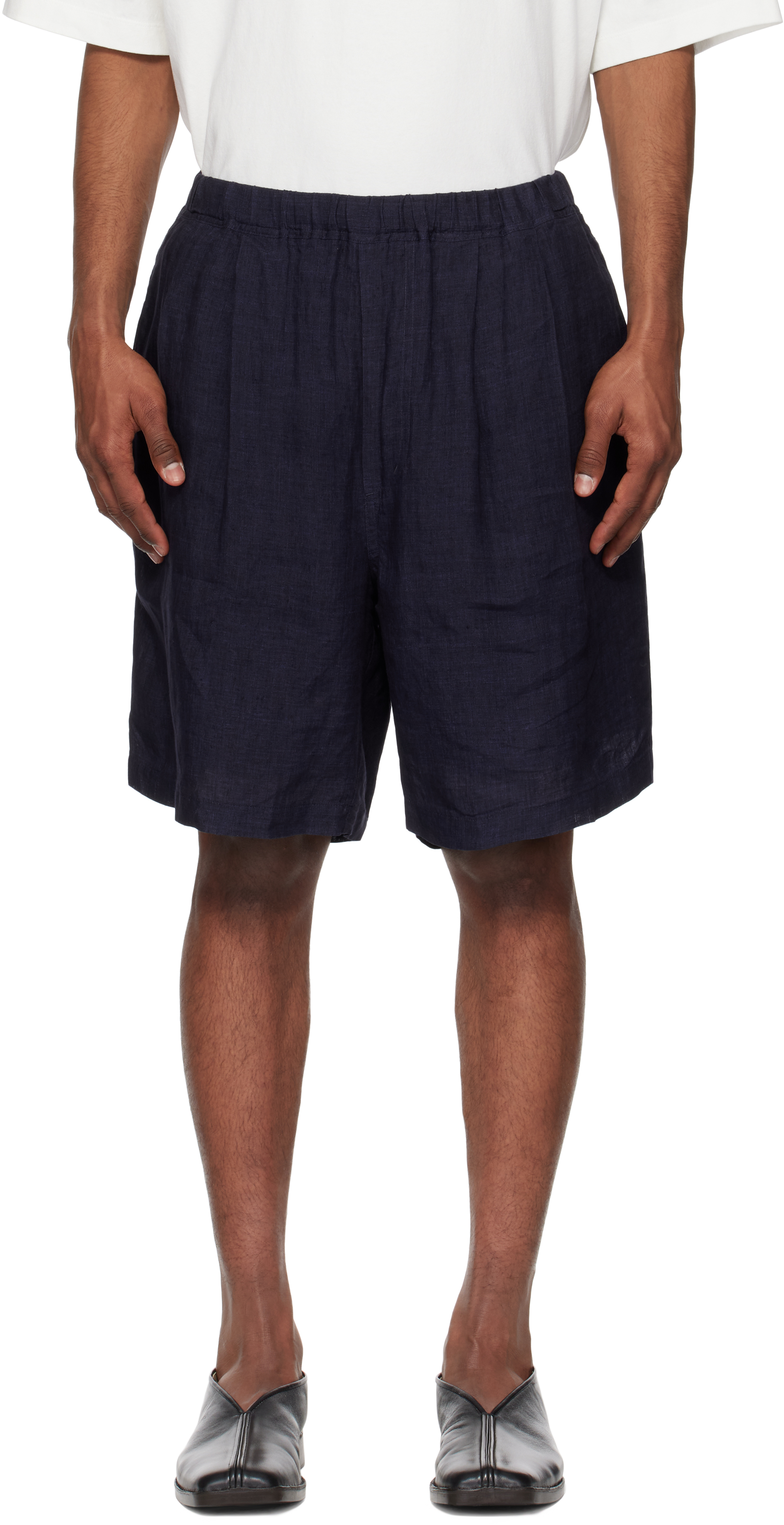 YLÈVE - Navy European Linen Silk Basque Knit Sweater