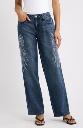 YMI YMI Britney Wing Embroidered Wide Leg Jeans