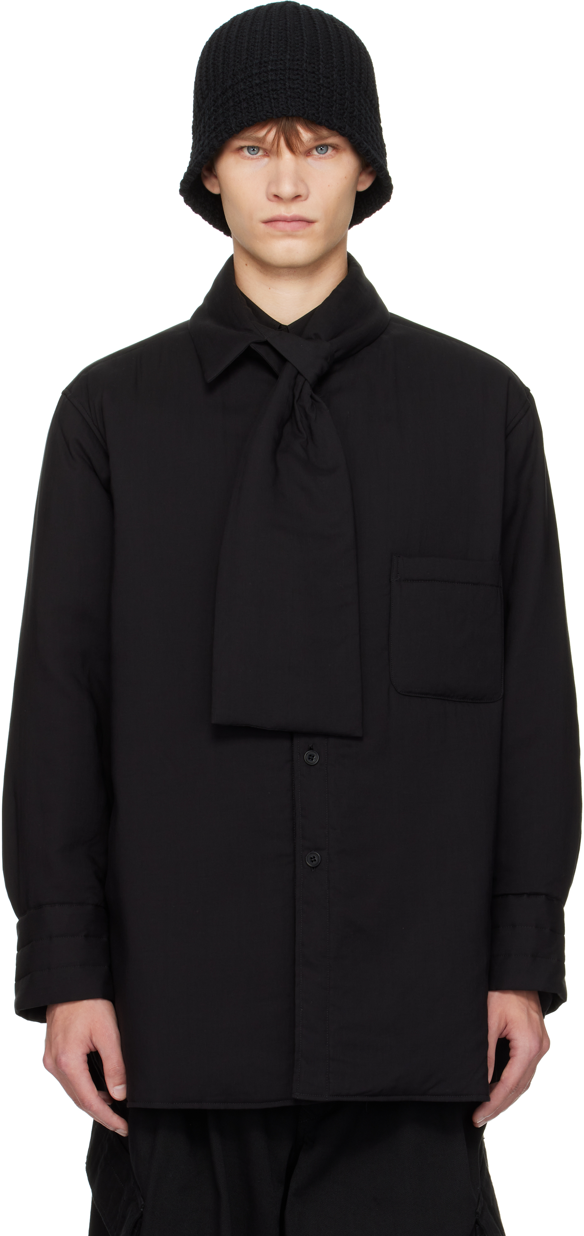 YOHJI YAMAMOTO - Black Stole Detail Padded Shirt