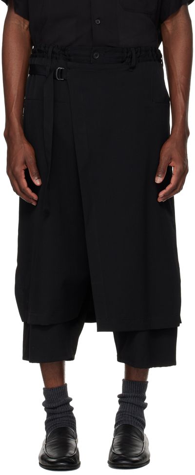 YOHJI YAMAMOTO YOHJI YAMAMOTO Black Wool Gabardine Standard Wrap Trousers