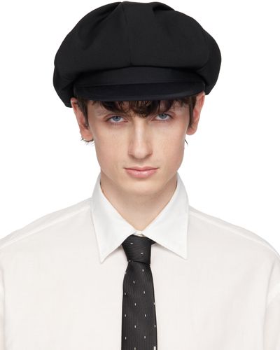 YOHJI YAMAMOTO YOHJI YAMAMOTO Black Wool Gabardine Tuck Casquette Cap