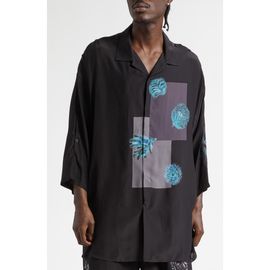 Yohji Yamamoto Yohji Yamamoto Button Shoulder Sea Creature Graphic Silk Button-Up Shirt