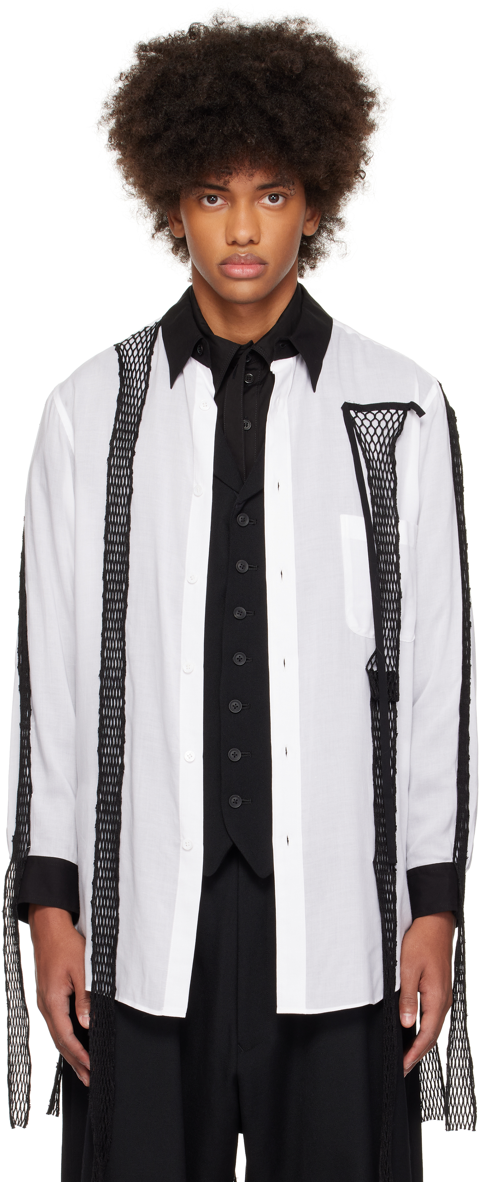 YOHJI YAMAMOTO - White Cellulose Lawn Mesh TP Shirt
