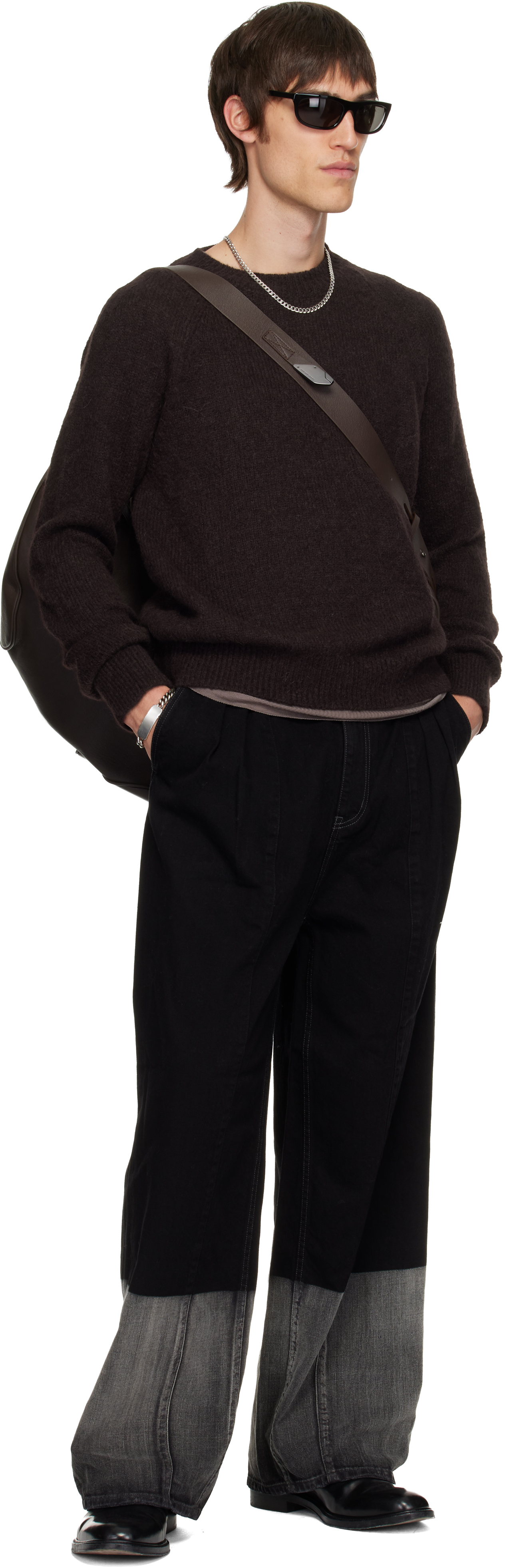 YOKE - Black Laser Processed Wide-Leg Buggy Jeans
