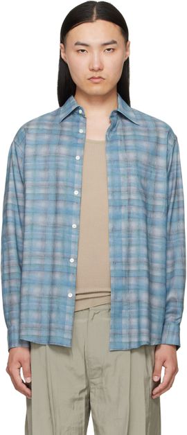 YOKE YOKE Blue Printed Plaid Cotton Lawn Shirt
