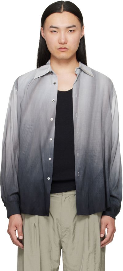 YOKE YOKE Gray Cotton Silk Lawn Hand Painted Loose Fit Shirt