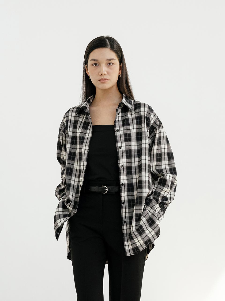 YOUNESS Black Check Oversized Shirt