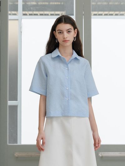 YOUNESS Blue Gingham Basic Shirt