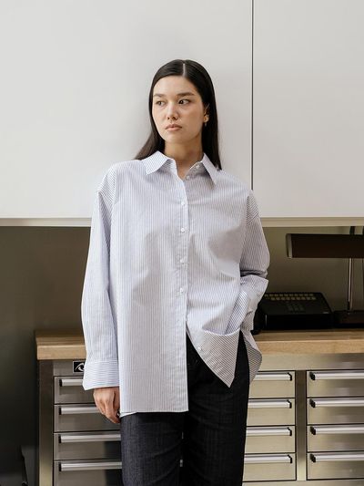 YOUNESS Stripe Oxford Oversized Shirt