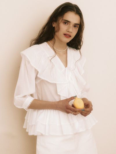 Your name Here V-neck Frill Blouse _2 Colors