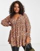 Yours Yours long sleeve peplum blouse in black floral - 1
