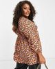Yours Yours long sleeve peplum blouse in black floral - 2