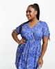 Yours Yours mini tunic dress with tie sleeve in blue ditsy floral-Multi - 1