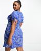 Yours Yours mini tunic dress with tie sleeve in blue ditsy floral-Multi - 4