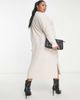 Yours Yours ribbed long sleeve knitted dress in stone-Neutral - 2