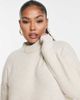 Yours Yours ribbed long sleeve knitted dress in stone-Neutral - 3