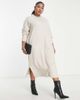 Yours Yours ribbed long sleeve knitted dress in stone-Neutral - 4