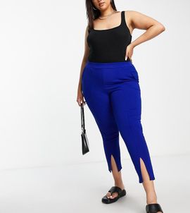 Yours Yours split hem tailored pants in blue