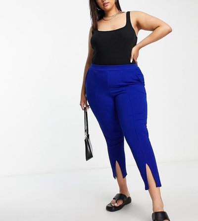Yours Yours split hem tailored pants in blue