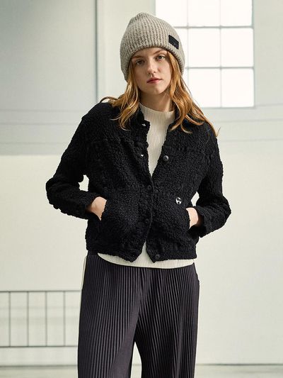 yoyoyoy Boucle Pleats Jacket Black_AI08WNPJK02BK