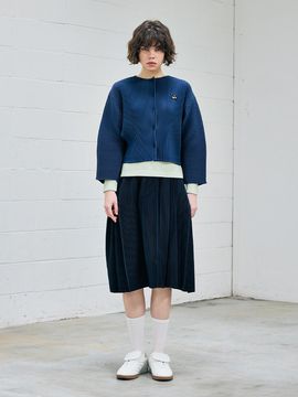 yoyoyoy Cocoon Crop Pleated Button Jacket [Blue]