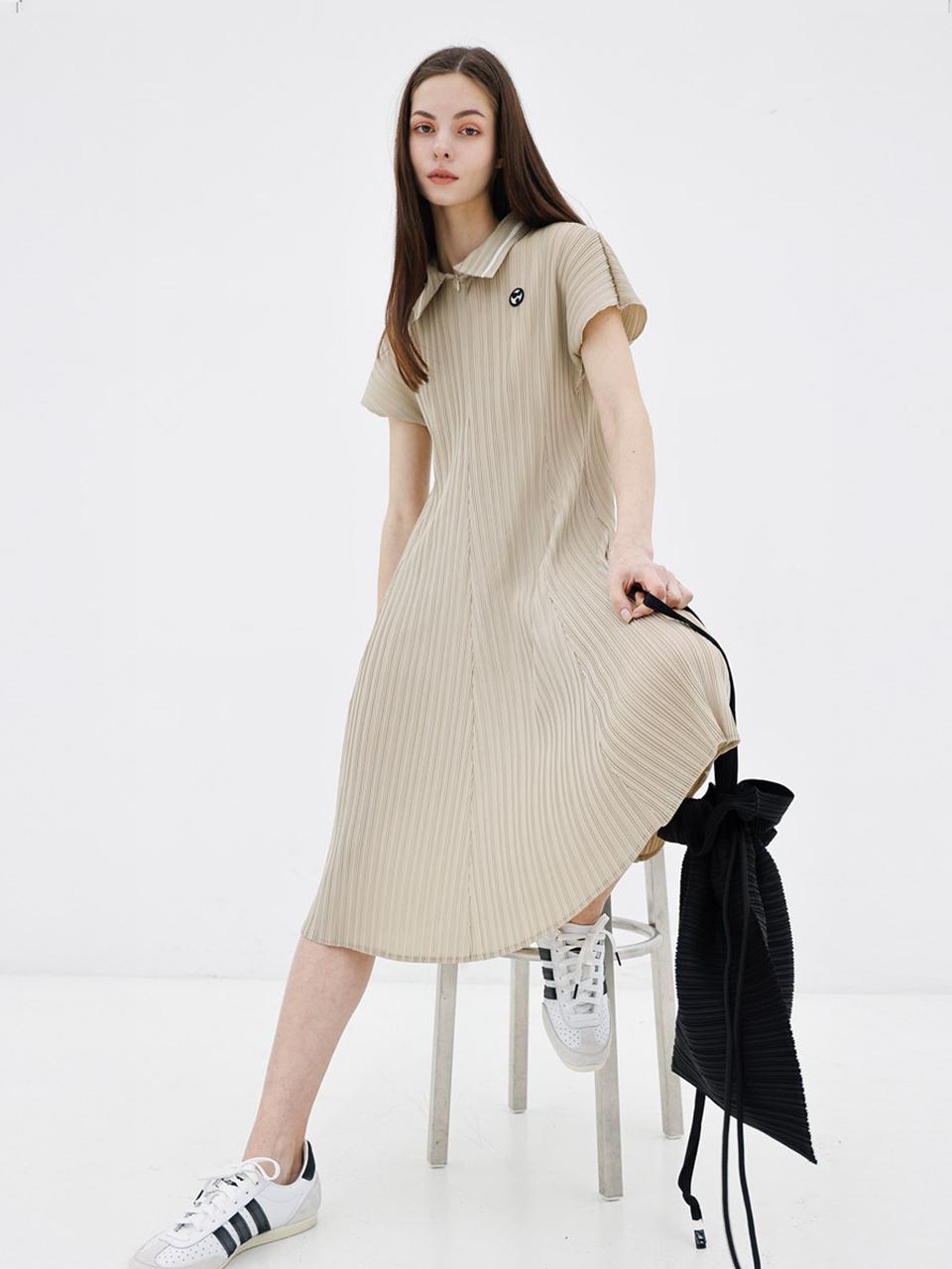 yoyoyoy Color Block Short-Sleeve Dress [Beige]
