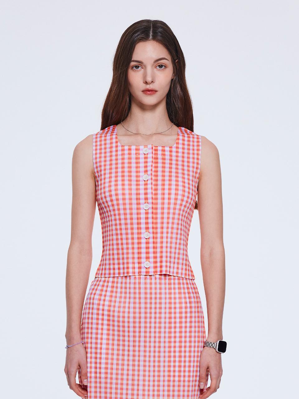 yoyoyoy Gingham Check Square button Sleeveless Top_AI04WNPVT05