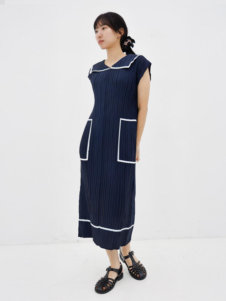 yoyoyoy Marine Collar Zip-Up Dress [Navy]