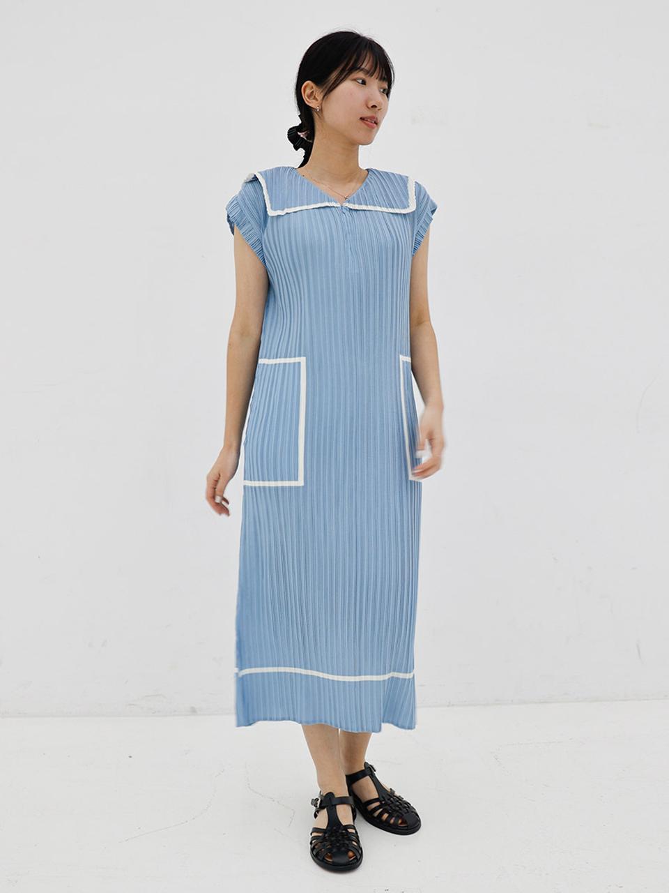 yoyoyoy Marine Collar Zip-Up Dress [Sky Blue]