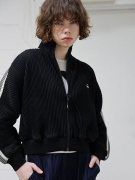 yoyoyoy Pleated Contrast Track Zip-up Jacket [Black]